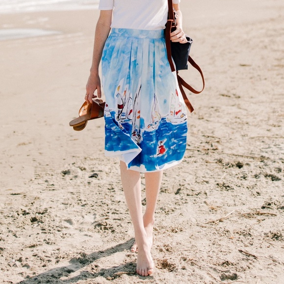 J. Crew Blue and White Midi Skirt - Picture 1 of 8